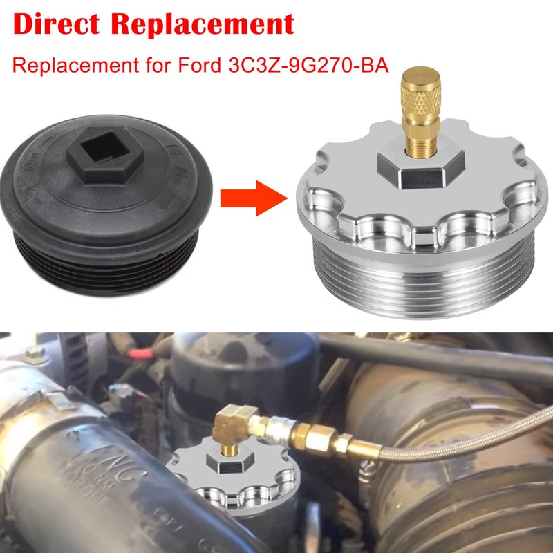 Camoo Fuel Filter Cap With Fuel Pressure Port Aluminum for 2003-2007 Ford Powerstroke Diesel 6.0L F250,F350,F450,F550,F650,F750,Excursion - Image 2